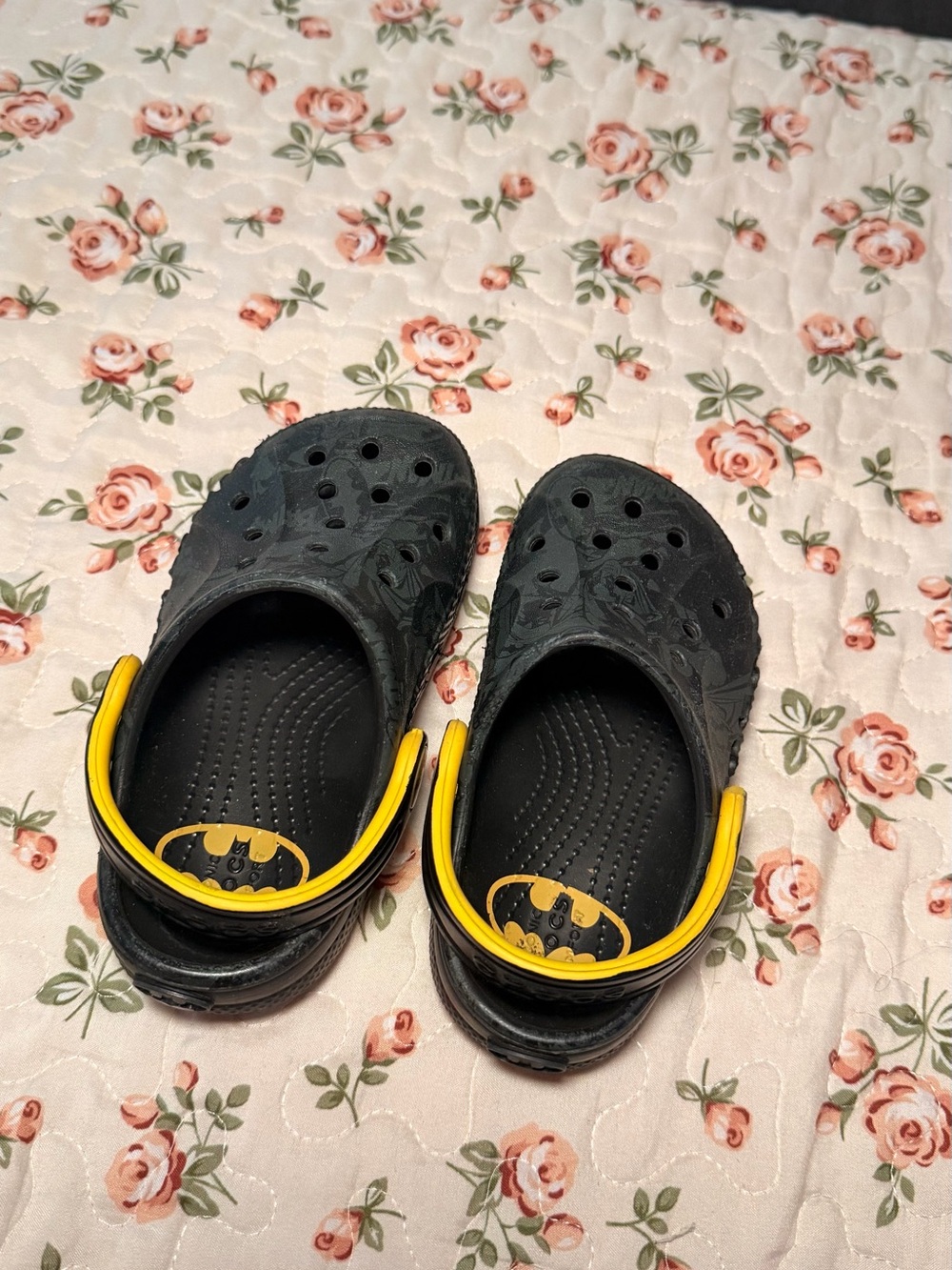 CROCS Kids Black Clog Sandals with Yellow Batman Accents